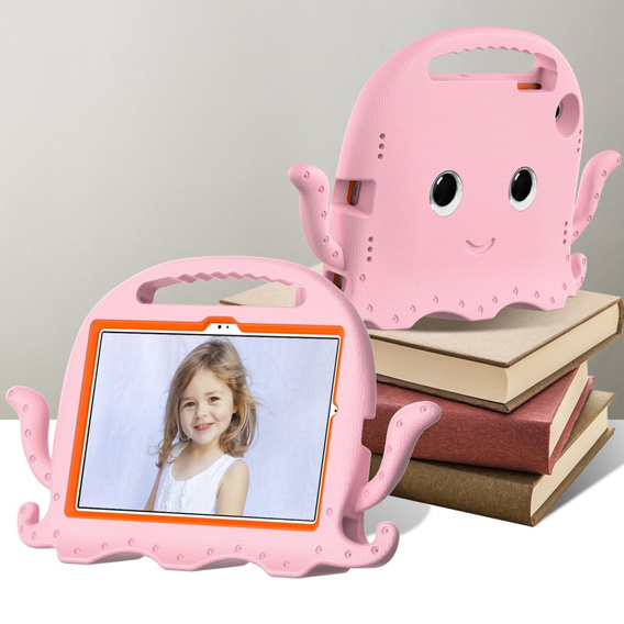 Children's case for Samsung Galaxy Tab A8 10.5, with handle, octopus, pink