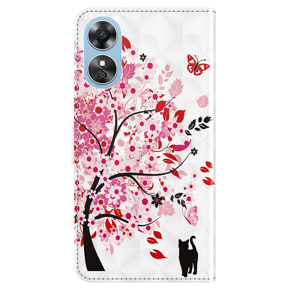 Flip case for Oppo A17, Wallet Light Spots Decor, tree, white