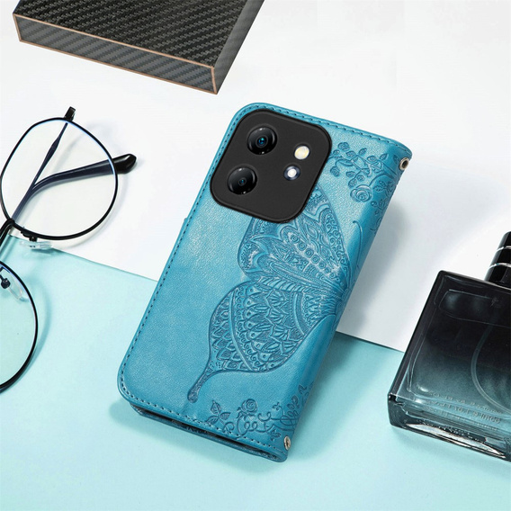 Flip case for Infinix Hot 50i 4G, Butterfly, blue