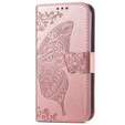 Flip case for Samsung Galaxy M13, Butterfly, pink rose gold
