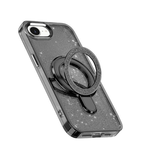 Case for iPhone 16e, Glittery Magnetic Kickstand, black
