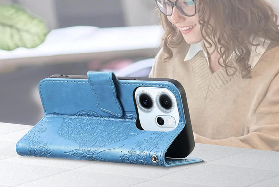 Flap case for Oppo Reno 14F, wallet, Butterfly, blue