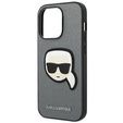 Karl Lagerfeld Case for iPhone 14 Pro Max, Saffiano Karl's Head Patch, silver