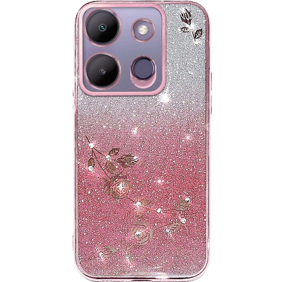 Case for Infinix Smart 7 4G, Glitter Flower, pink rose gold