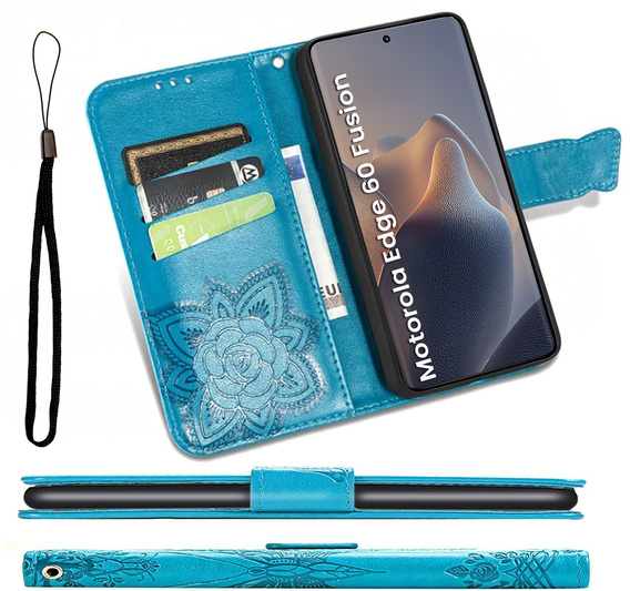Flip case for Motorola Edge 60 / 60 Fusion, Butterfly, blue