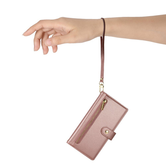 Flip case for Samsung Galaxy S25, Wallet Zipper Pocket, pink