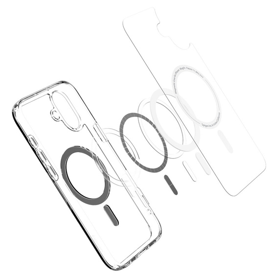 Spigen MagSafe Case for iPhone 16 Plus, Ultra Hybrid, transparent / black + 9H Tempered Glass