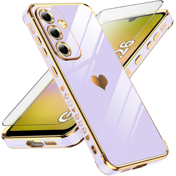 Case for Samsung Galaxy A26, Electro heart, purple + Glass 9H