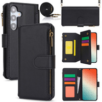 Flip case for Samsung Galaxy S24, Wallet Zipper Pocket RFID, with shoulder strap, black