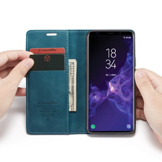 CASEME case for Samsung Galaxy S9 Plus, Leather Wallet Case, blue