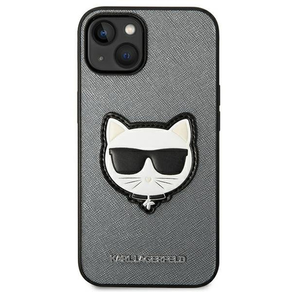 Karl Lagerfeld Case for iPhone 14, Saffiano Choupette Head Patch, silver