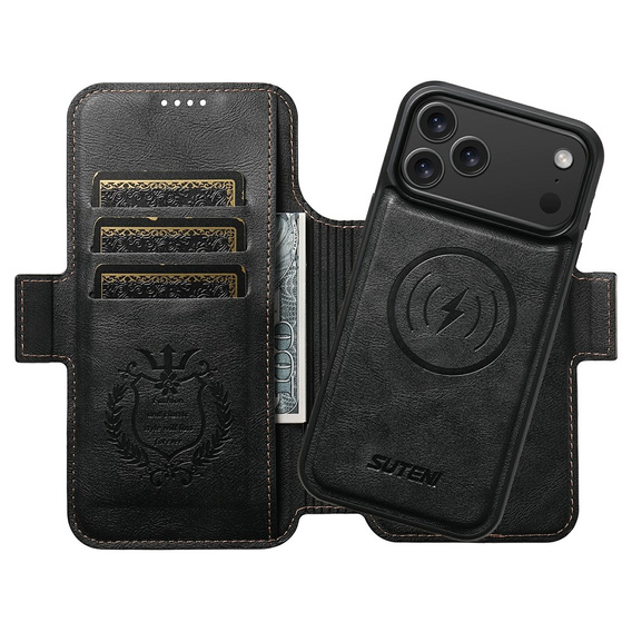 2-in-1 flip case for iPhone 17 Pro, SUTENI, for MagSafe, black