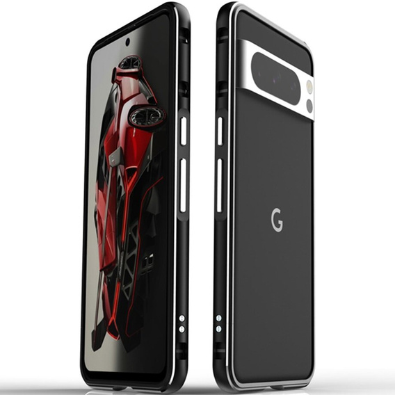 Case for Google Pixel 8 Pro, Armor Bumper, with lens cover, black / silver