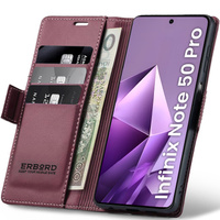 Case for Infinix Note 50 Pro, ERBORD Glossy Litchi, wallet with flap, red