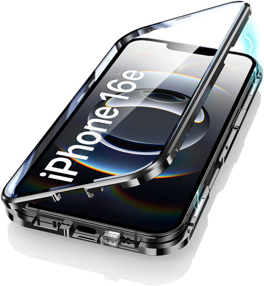 Case for iPhone 16E, Magnetic Dual Glass, black