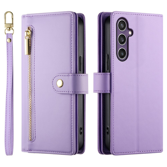 Flip case for Samsung Galaxy S25, Wallet Zipper Pocket, purple