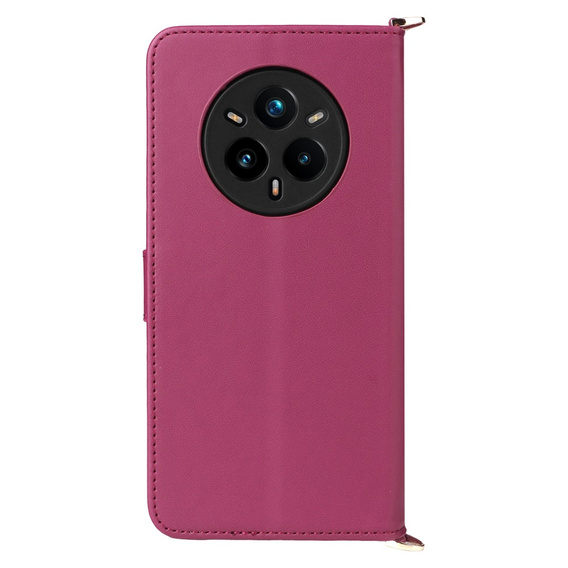 Crossbody Leather Wallet flip case for Realme 14 Pro+ 5G, dark pink