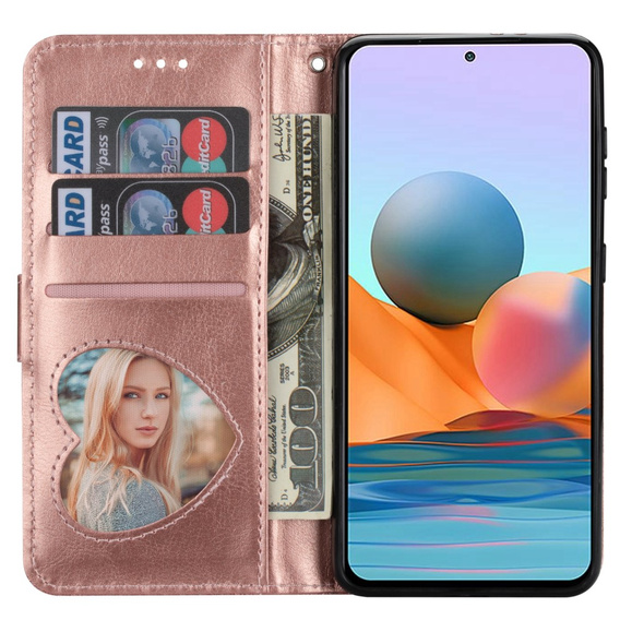 Flip case for Samsung Galaxy A55, Wallet Zipper Pocket Glittery, pink rose gold