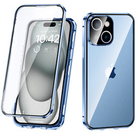 Case for iPhone 15, Magnetic Dual Glass, blue