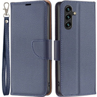 Flip case for Samsung Galaxy A15, Wallet Litchi Leather, blue + 9H glass