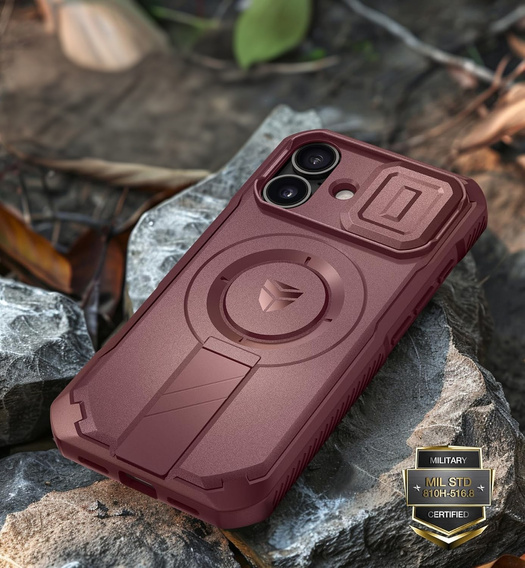 Armored case for iPhone 16, Dexnor CamProtect MagSafe, maroon