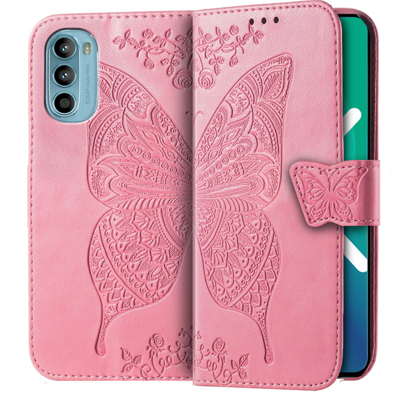 Flip case for Motorola Moto G52 / G82 5G, Butterfly, pink