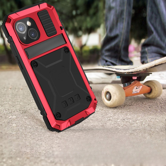 Case for iPhone 15, R-JUST, armoured, red / black