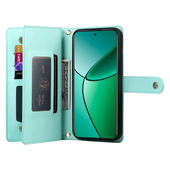 Flip case for Oppo Reno 13F 5G, Wallet Zipper Pocket, mint