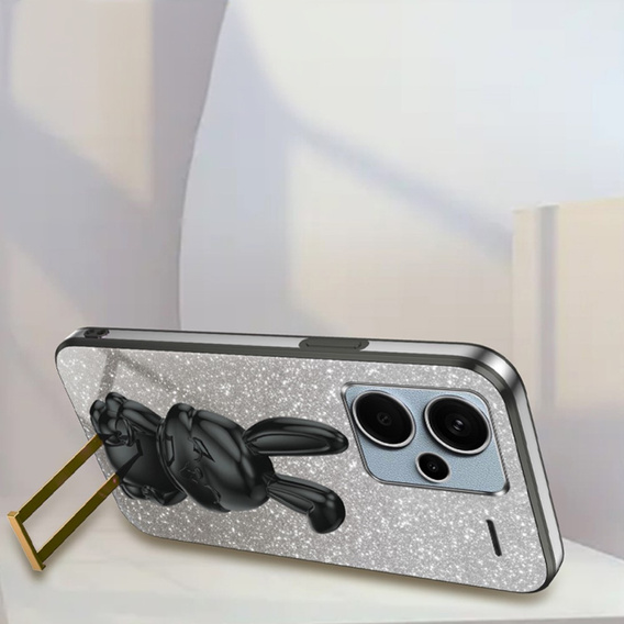Case for Xiaomi Redmi Note 13 Pro+, Glitter Rabbit, with slide-out stand, black