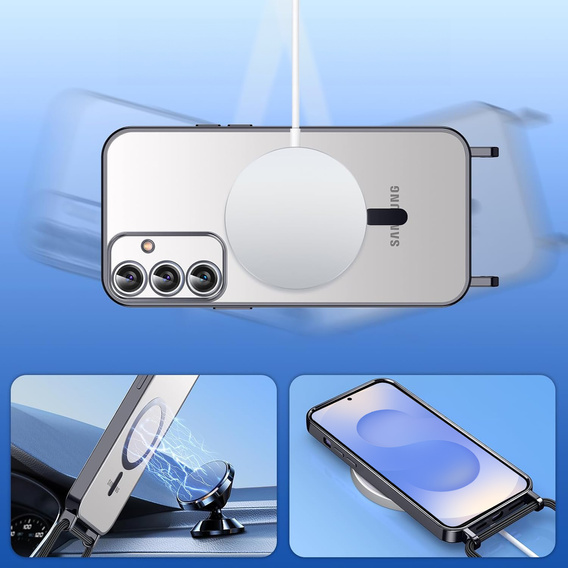 Case for Samsung Galaxy S25+ Plus, Electro MagSafe, black + Lanyard