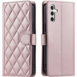 Flip case for Samsung Galaxy A16, Rhombus Crossbody Leather, pink rose gold