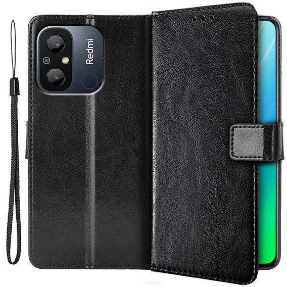 Flip case for Xiaomi Redmi 12C, Crazy Horse Wallet, black