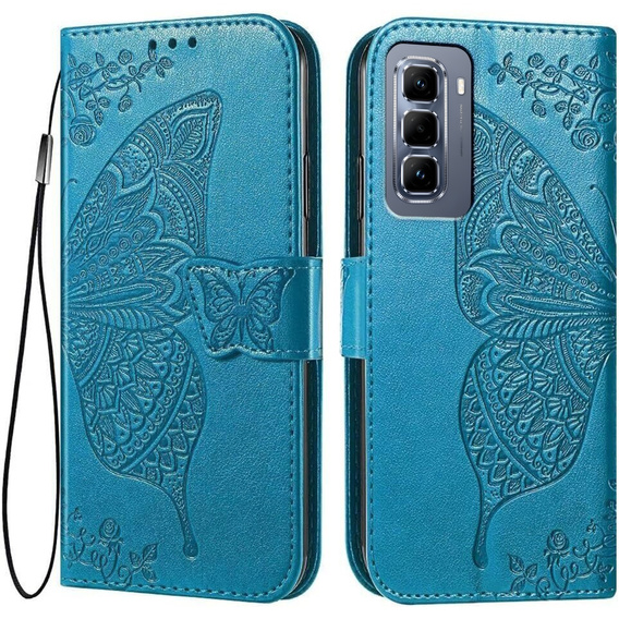 Flip case for Infinix Hot 50 Pro+ 4G, Butterfly, blue