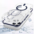 Case for iPhone 17 Pro Max, for MagSafe, with stand, transparent with navy blue inserts