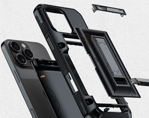 TPU + PC armoured case with card slot, black for iPhone 16 Pro Max