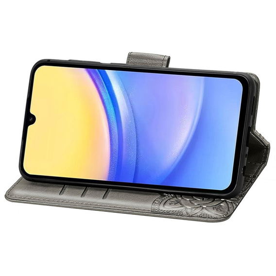 Flip case for Samsung Galaxy A15, Butterfly, grey + 9H glass  