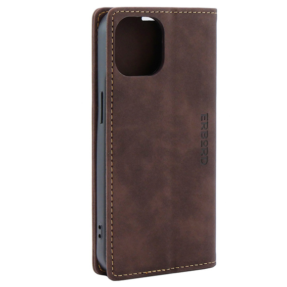 Case for iPhone 15, ERBORD Vintage, wallet with flap, coffee