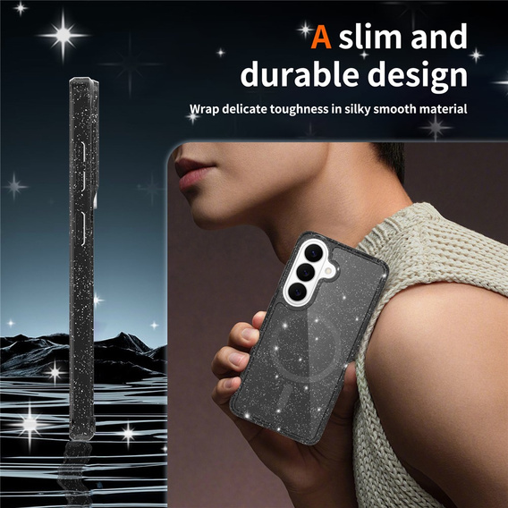 Glitter case, for MagSafe for Samsung Galaxy S26, transparent/black