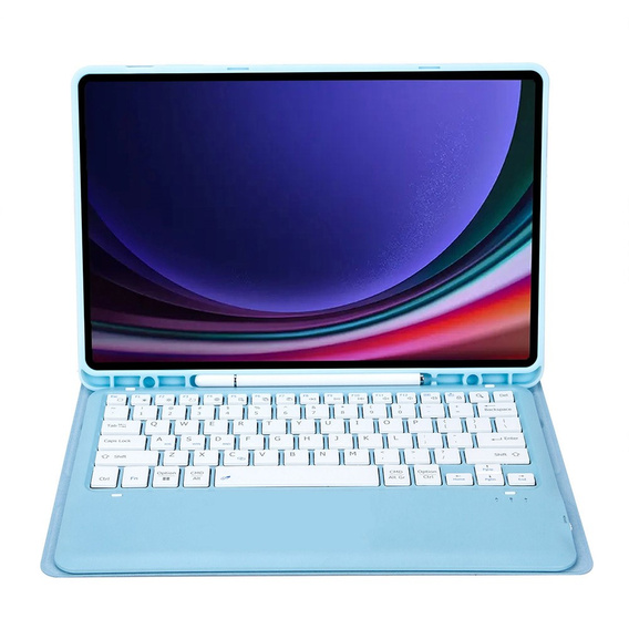 Case + keyboard Samsung Galaxy Tab S9+, Leather Pen Slot, light blue