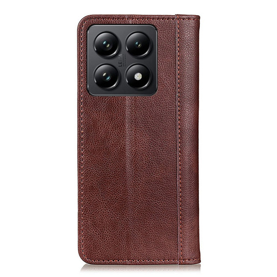 Case for Xiaomi 14T, Wallet Litchi Leather, brown