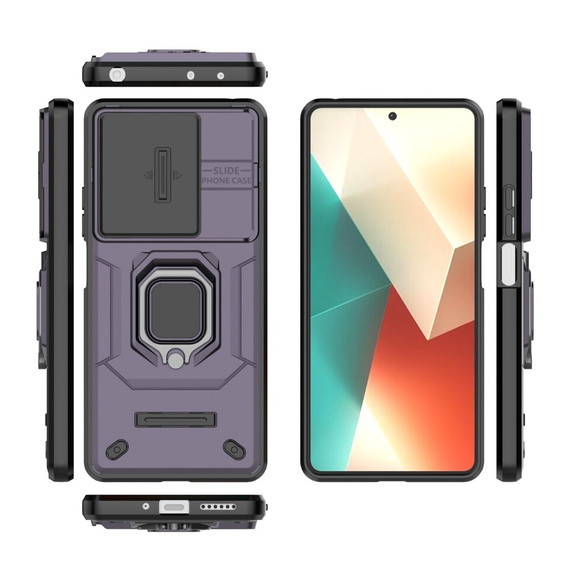Case for Xiaomi Redmi Note 13 5G, KickStand Camera Lens, purple