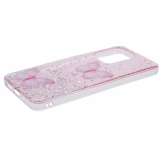 Case for Xiaomi Redmi 13C / Poco C65, Glitter Butterfly, pink