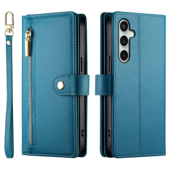 Flip case for Samsung Galaxy S24 FE, Wallet Zipper Pocket, blue