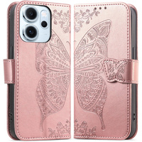 Flap case for Oppo Reno 14F, wallet, Butterfly, rose gold