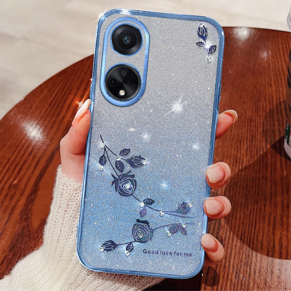 Case for Oppo A78 4G, Glitter Flower, blue