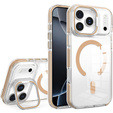 Case for iPhone 17 Pro Max, for MagSafe, with stand, transparent with gold inserts