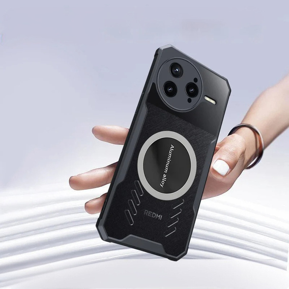 Case for Xiaomi Poco F7 Ultra, with magnetic sheet, transparent / black