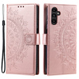 Flip case for Samsung Galaxy A15, Mandala Flower, pink + 9H glass