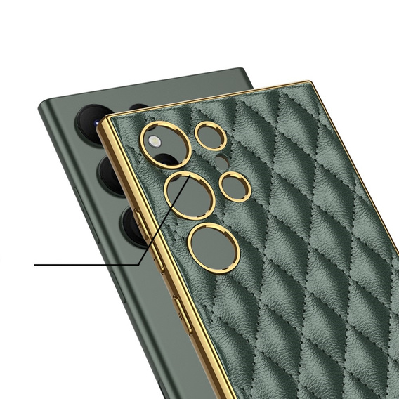 Case for Samsung Galaxy S24 Ultra, Leather Rhombus, green