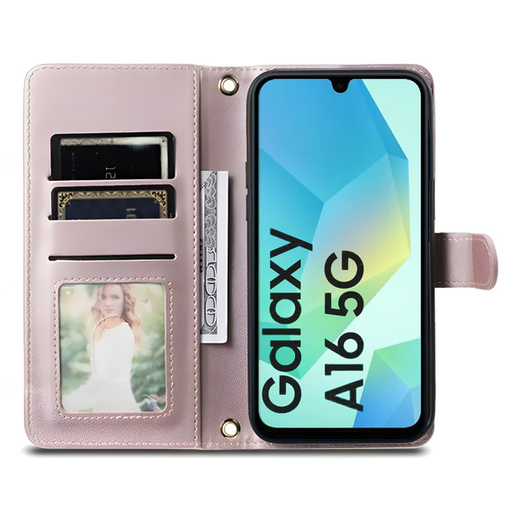 Flip case for Samsung Galaxy A16, Rhombus Crossbody Leather, pink rose gold